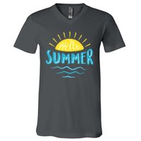 Hello Summer Sunset Ocean Wave V-Neck T-Shirt