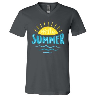 Hello Summer Sunset Ocean Wave V-Neck T-Shirt