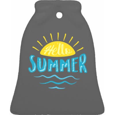 Hello Summer Sunset Ocean Wave Ceramic Bell Ornament