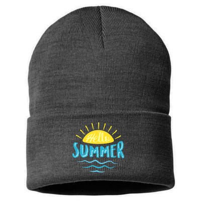 Hello Summer Sunset Ocean Wave Sustainable Knit Beanie