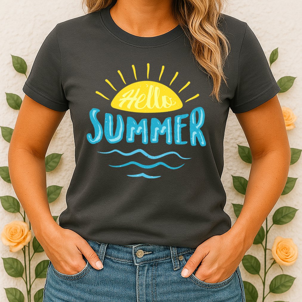 Hello Summer Sunset Ocean Wave Womens T-Shirt