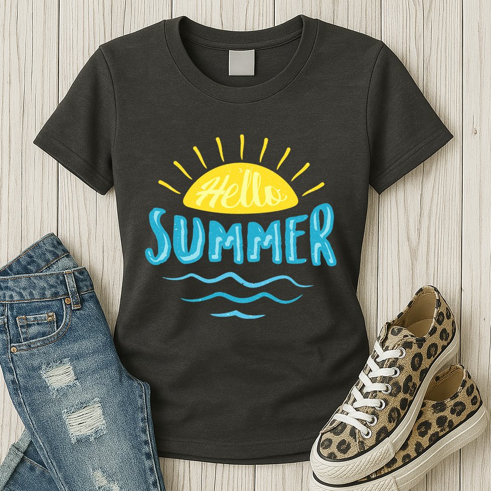 Hello Summer Sunset Ocean Wave Womens T-Shirt