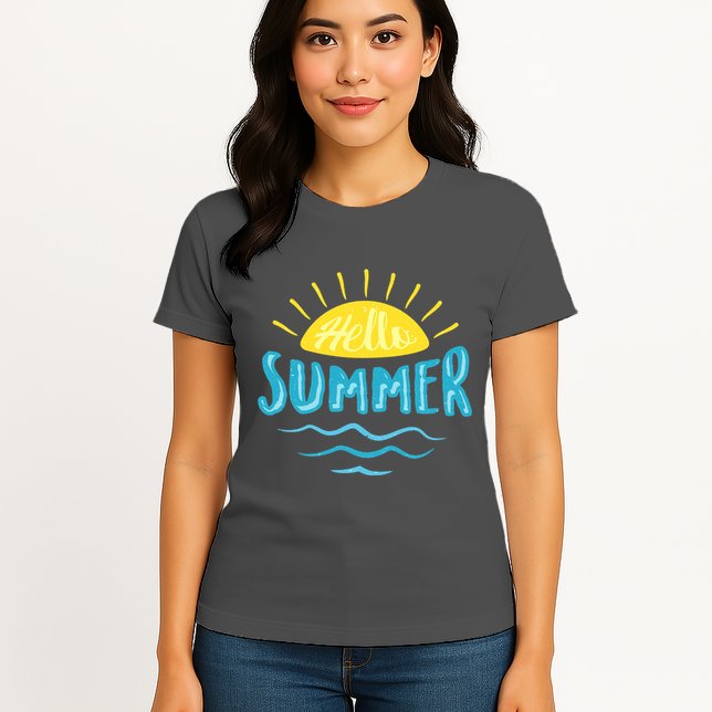Hello Summer Sunset Ocean Wave Womens T-Shirt