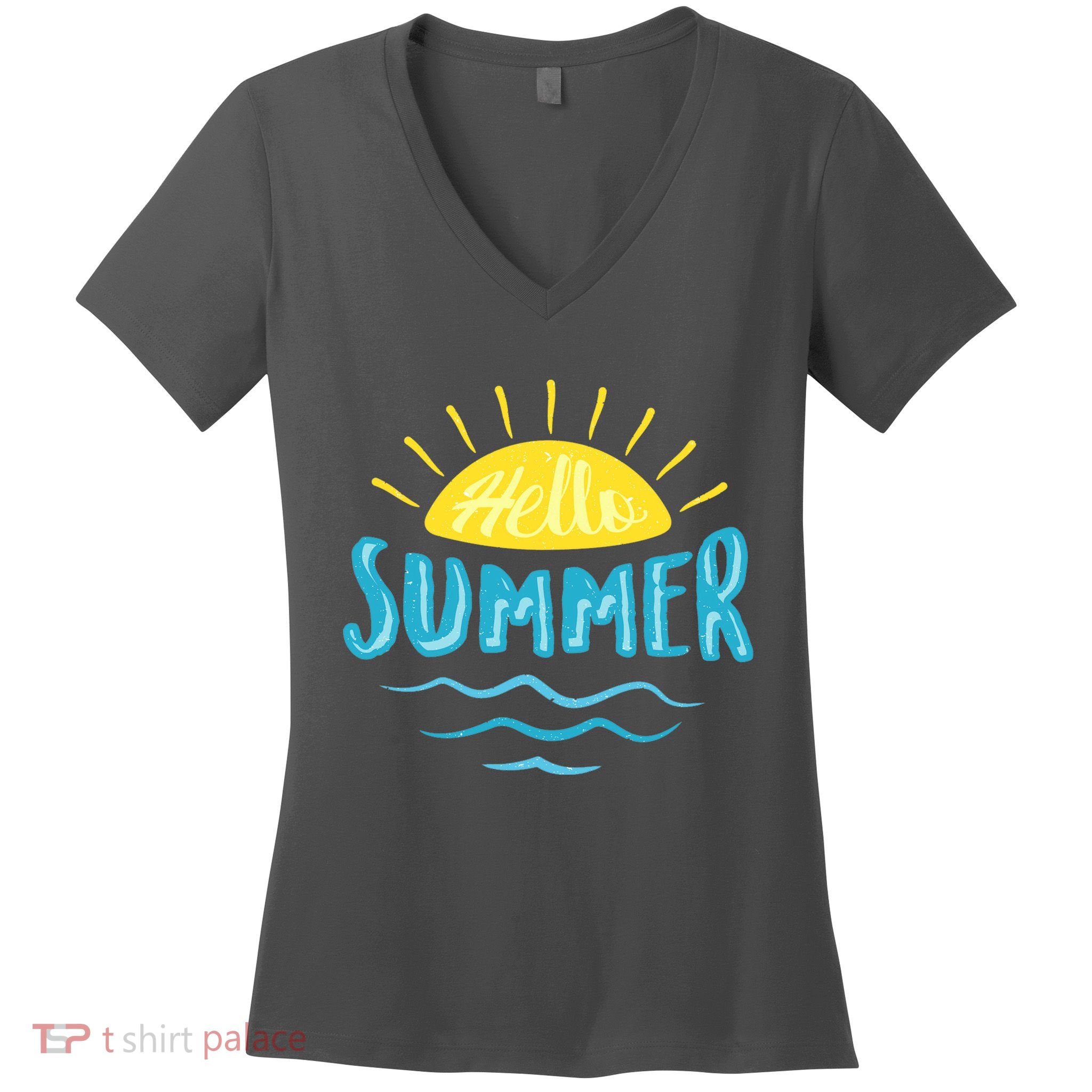Hello Summer Sunset Ocean Wave Women's V-Neck T-Shirt