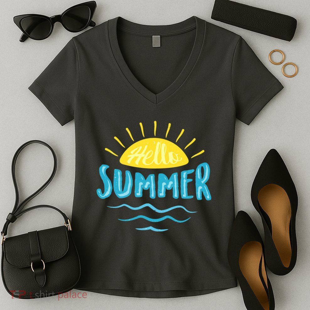 Hello Summer Sunset Ocean Wave Women's V-Neck T-Shirt
