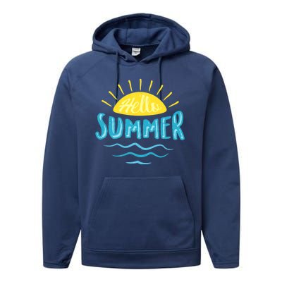 Hello Summer Sunset Ocean Wave Performance Fleece Hoodie