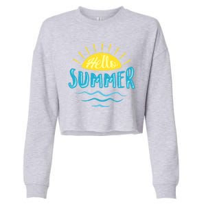 Hello Summer Sunset Ocean Wave Cropped Pullover Crew