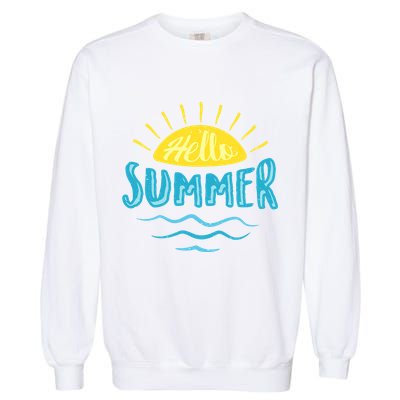 Hello Summer Sunset Ocean Wave Garment-Dyed Sweatshirt