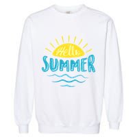 Hello Summer Sunset Ocean Wave Garment-Dyed Sweatshirt