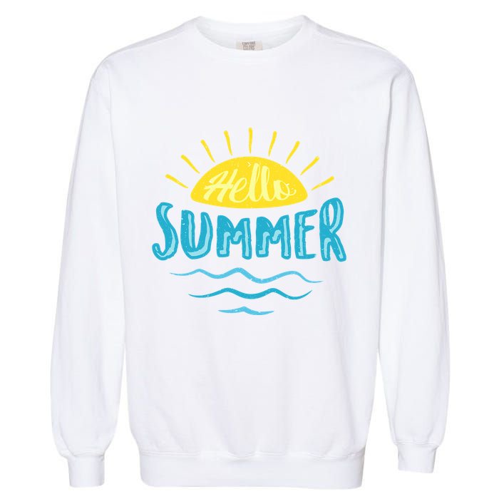 Hello Summer Sunset Ocean Wave Garment-Dyed Sweatshirt