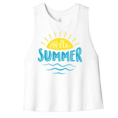 Hello Summer Sunset Ocean Wave Women's Racerback Cropped Tank