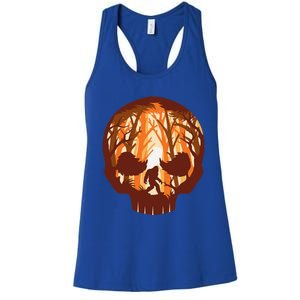 Halloween Sasquatch Spooky Skull Forest Bigfoot Lover Women's Racerback Tank