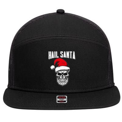 Hail Santa Skull Santa Hat Retro Heavy Metal Christmas Gift 7 Panel Mesh Trucker Snapback Hat