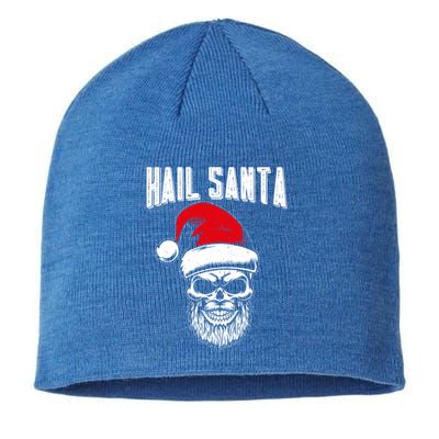 Hail Santa Skull Santa Hat Retro Heavy Metal Christmas Gift Sustainable Beanie