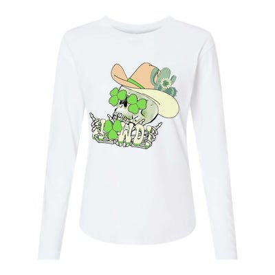 Howdy Skull Shamrock Irish St.Patrick's Day Womens Cotton Relaxed Long Sleeve T-Shirt