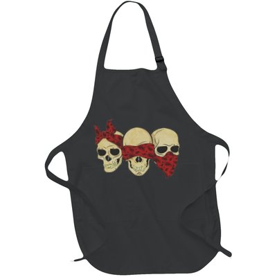 Hear See Speak No Evil Skull Heads Full-Length Apron With Pockets