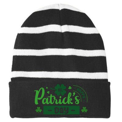 Happy St Saint Patrick's Day Striped Beanie with Solid Band