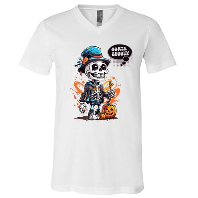 Halloween Skeleton Sorta Spooky V-Neck T-Shirt