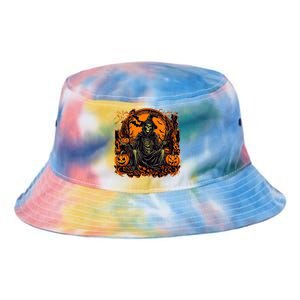 Halloween Spooky Skeleton Grim Reaper Pumpkins Bats Trees Tie Dye Newport Bucket Hat