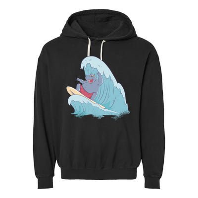 Hippo Surfing Surf Hippopotamus Wave Ocean Beach Gift Garment-Dyed Fleece Hoodie