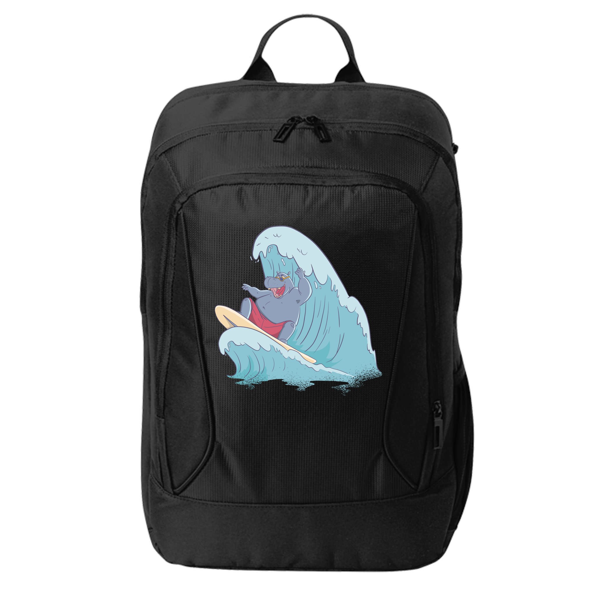 Hippo Surfing Surf Hippopotamus Wave Ocean Beach Gift City Backpack