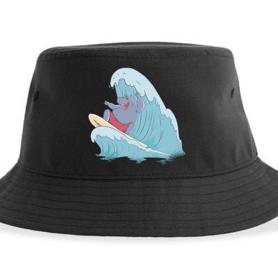 Hippo Surfing Surf Hippopotamus Wave Ocean Beach Gift Sustainable Bucket Hat