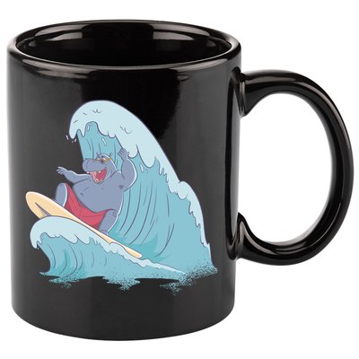 Hippo Surfing Surf Hippopotamus Wave Ocean Beach Gift 11oz C Handle Ceramic Mug