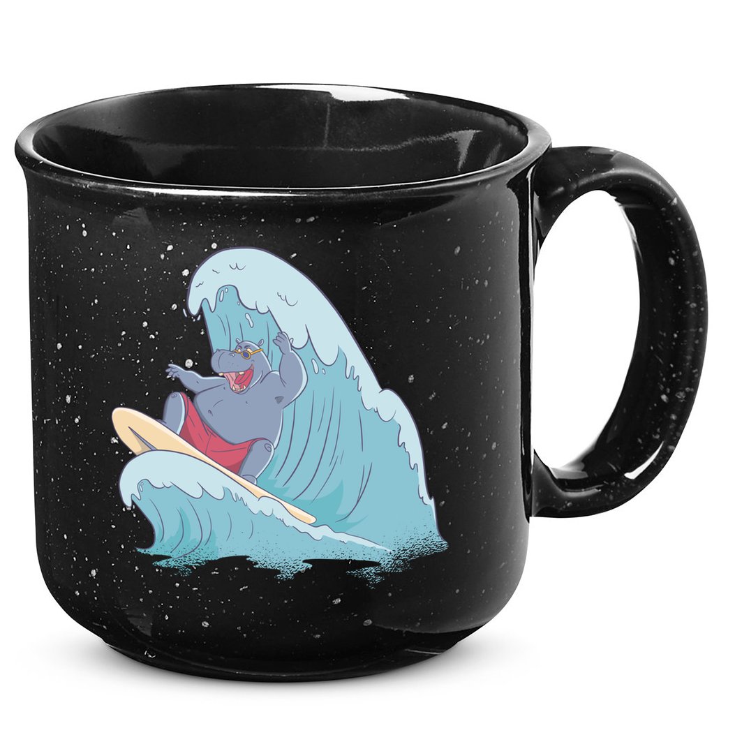 Hippo Surfing Surf Hippopotamus Wave Ocean Beach Gift 15oz Campfire Ceramic Mug