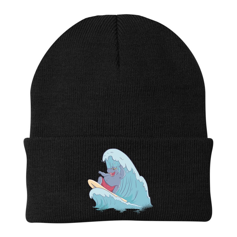 Hippo Surfing Surf Hippopotamus Wave Ocean Beach Gift Beanie