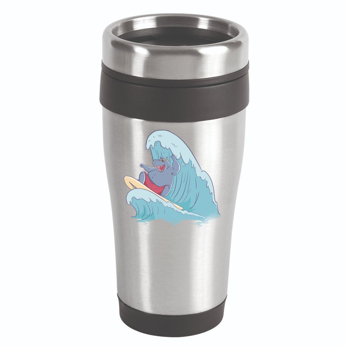 Hippo Surfing Surf Hippopotamus Wave Ocean Beach Gift 16oz Travel Tumbler
