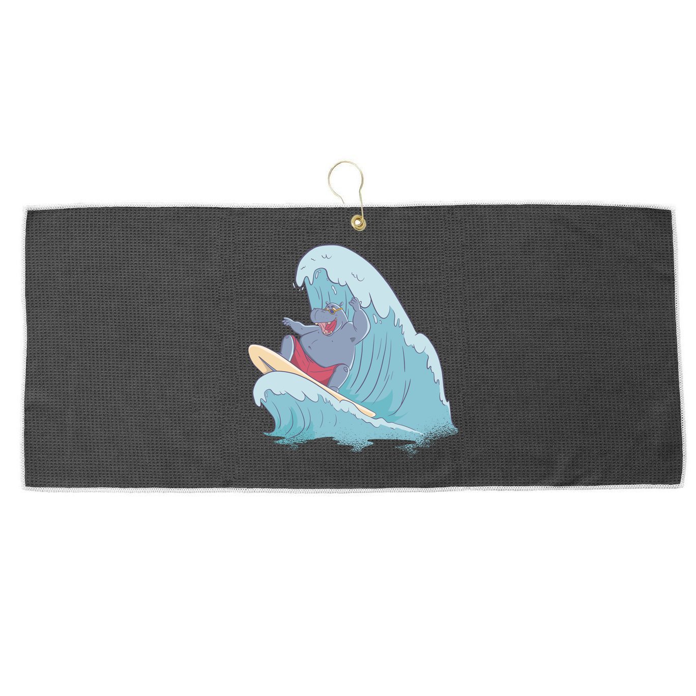 Hippo Surfing Surf Hippopotamus Wave Ocean Beach Gift Large Microfiber Waffle Golf Towel