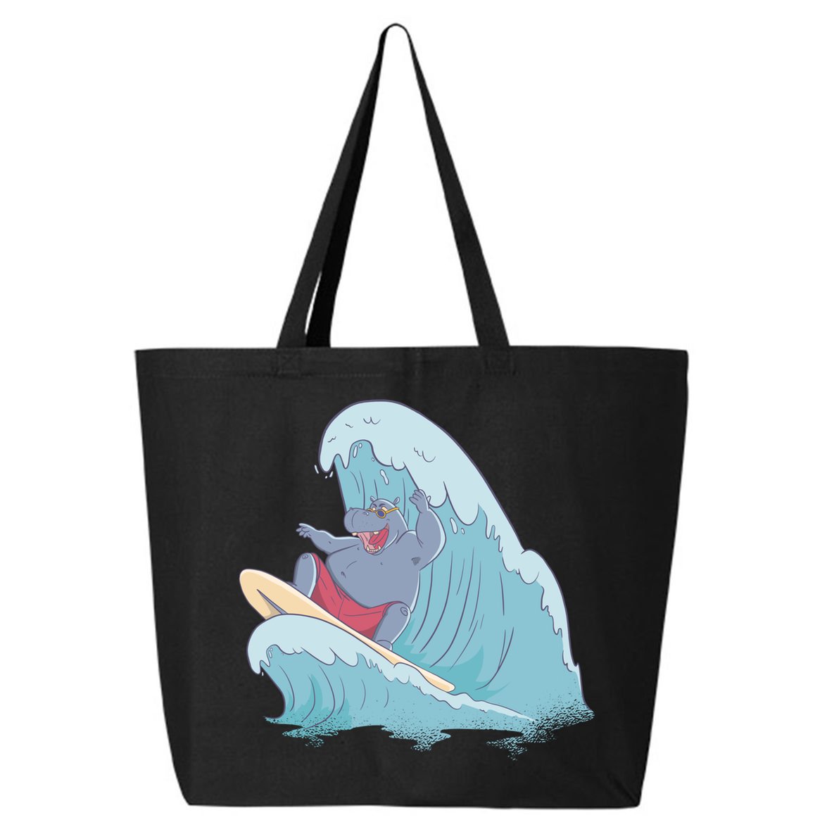 Hippo Surfing Surf Hippopotamus Wave Ocean Beach Gift 25L Jumbo Tote