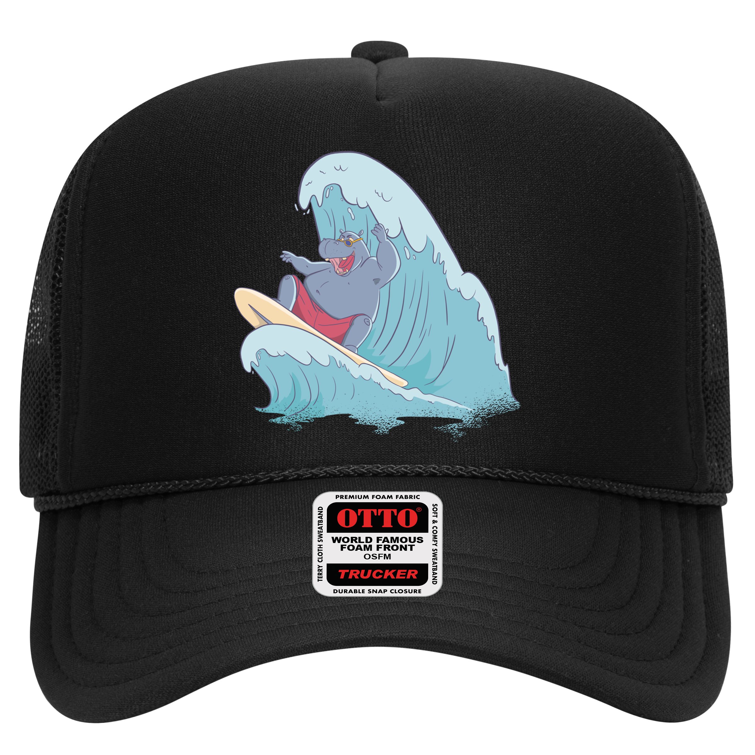 Hippo Surfing Surf Hippopotamus Wave Ocean Beach Gift Hat