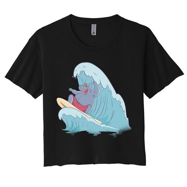 Hippo Surfing Surf Hippopotamus Wave Ocean Beach Gift Crop Top