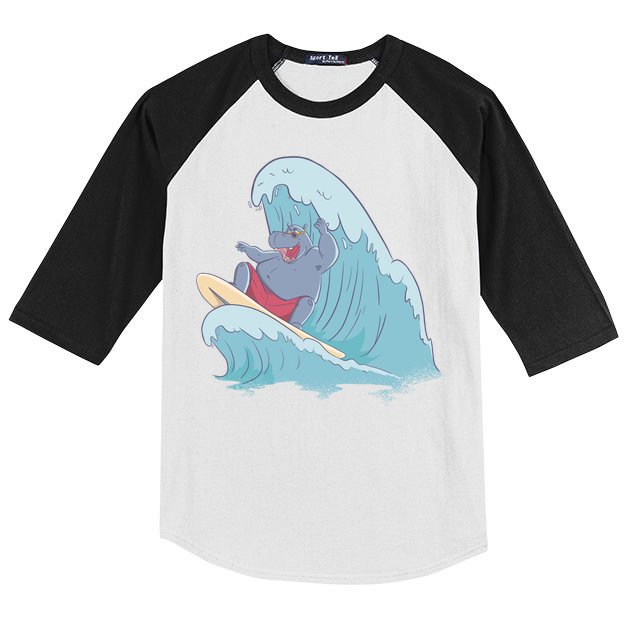 Hippo Surfing Surf Hippopotamus Wave Ocean Beach Gift Kids Colorblock Raglan Jersey