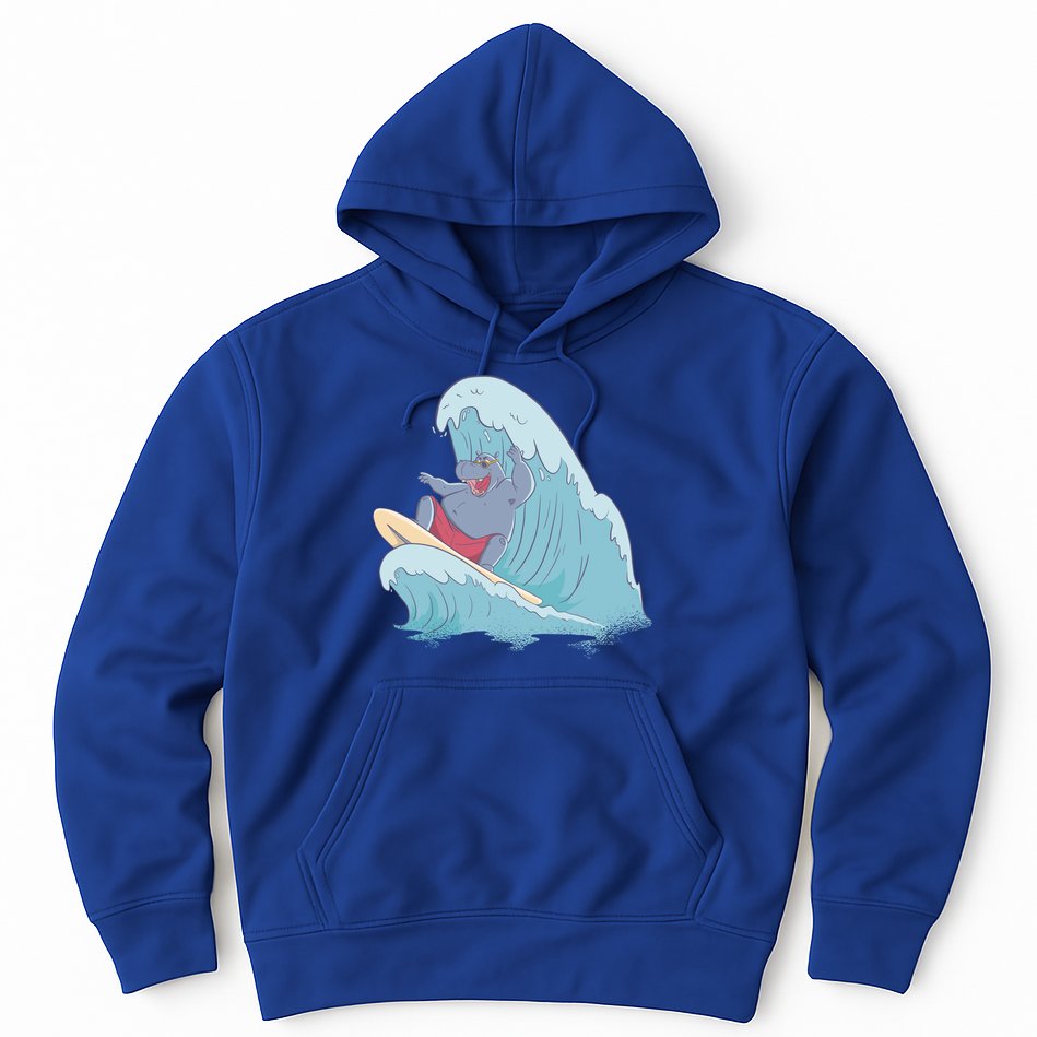 Hippo Surfing Surf Hippopotamus Wave Ocean Beach Gift Hoodie