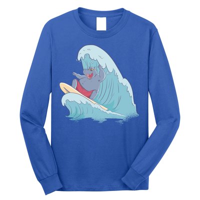 Hippo Surfing Surf Hippopotamus Wave Ocean Beach Gift Long Sleeve Shirt