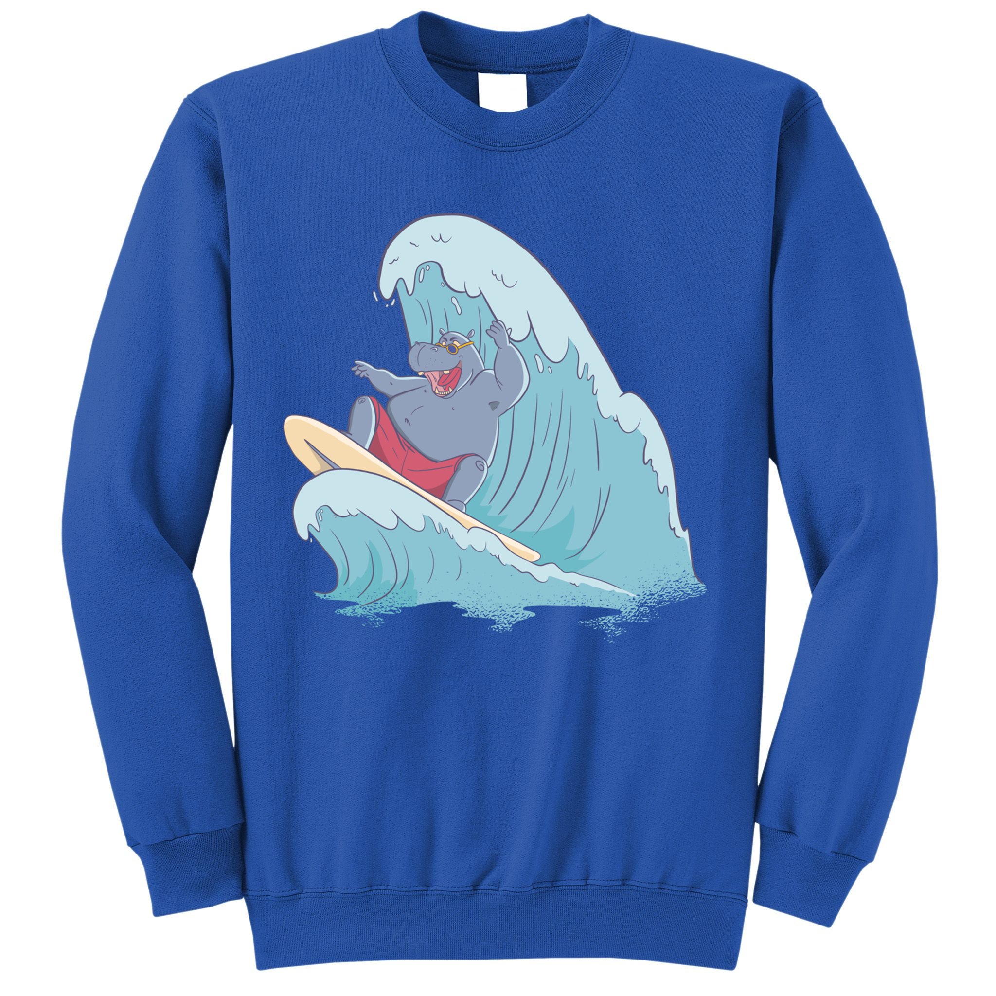 Hippo Surfing Surf Hippopotamus Wave Ocean Beach Gift Sweatshirt