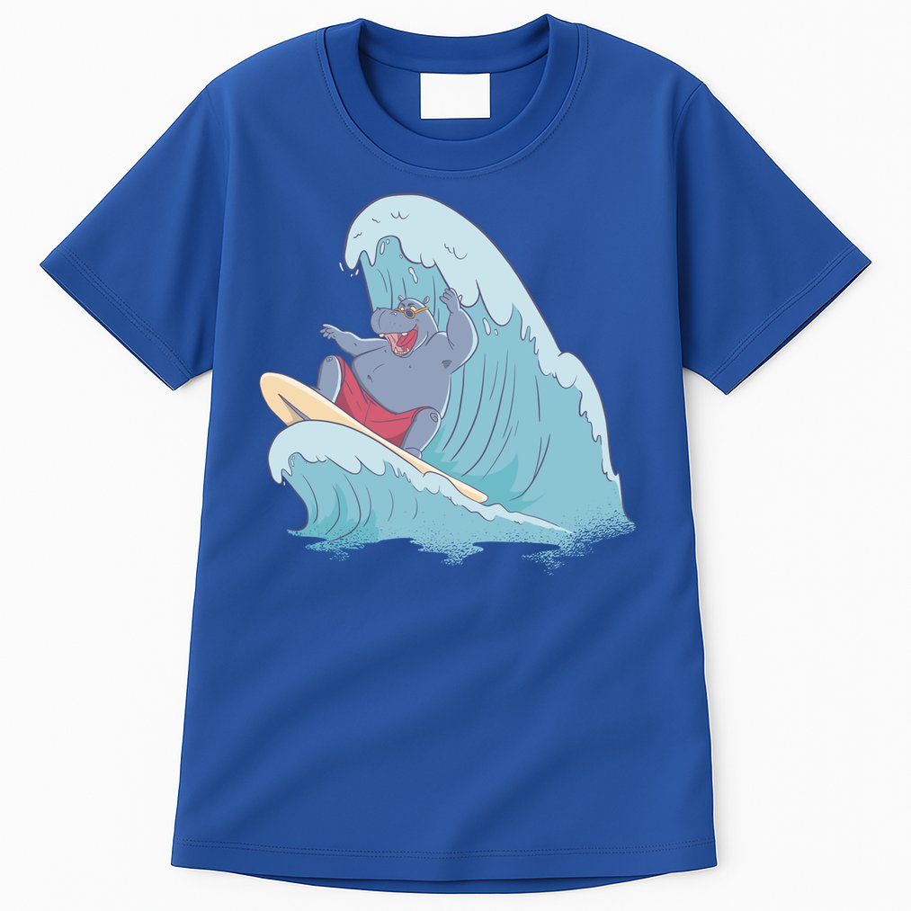 Hippo Surfing Surf Hippopotamus Wave Ocean Beach Gift Tall T-Shirt