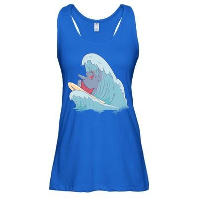 Hippo Surfing Surf Hippopotamus Wave Ocean Beach Gift Ladies Essential Flowy Tank