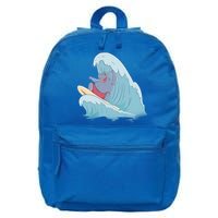 Hippo Surfing Surf Hippopotamus Wave Ocean Beach Gift 16 in Basic Backpack