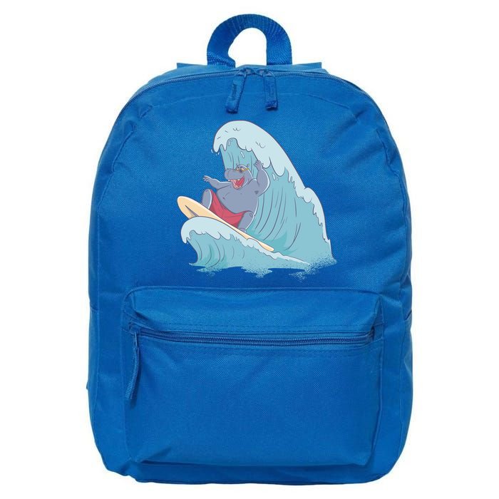Hippo Surfing Surf Hippopotamus Wave Ocean Beach Gift 16 in Basic Backpack