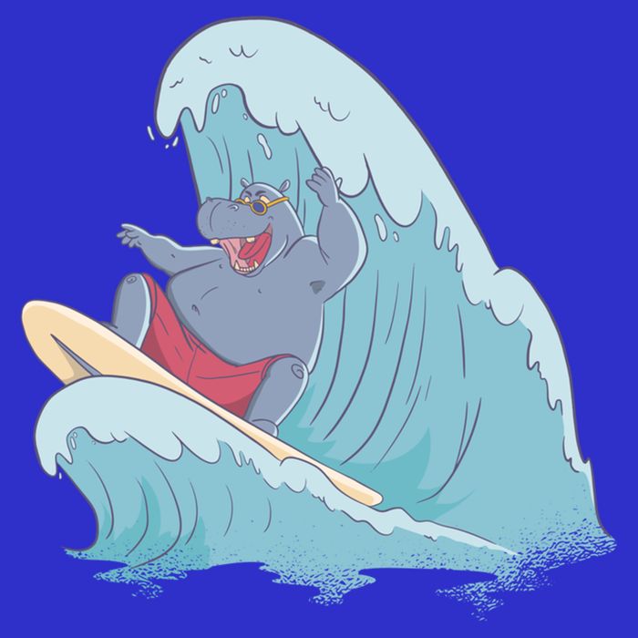 Hippo Surfing Surf Hippopotamus Wave Ocean Beach Gift 16 in Basic Backpack