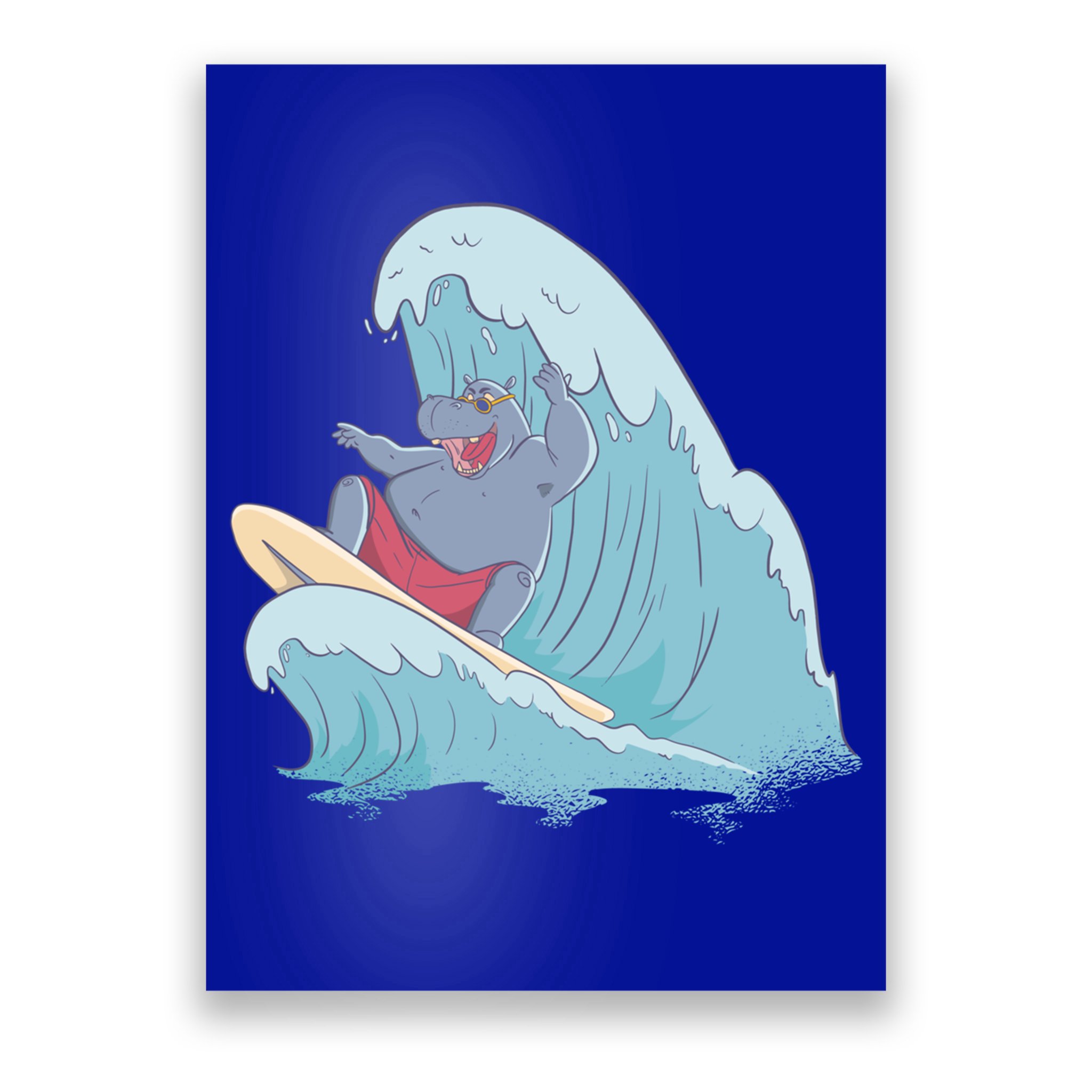 Hippo Surfing Surf Hippopotamus Wave Ocean Beach Gift Poster
