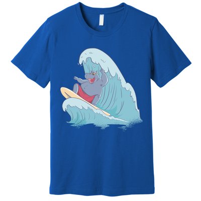 Hippo Surfing Surf Hippopotamus Wave Ocean Beach Gift Premium T-Shirt