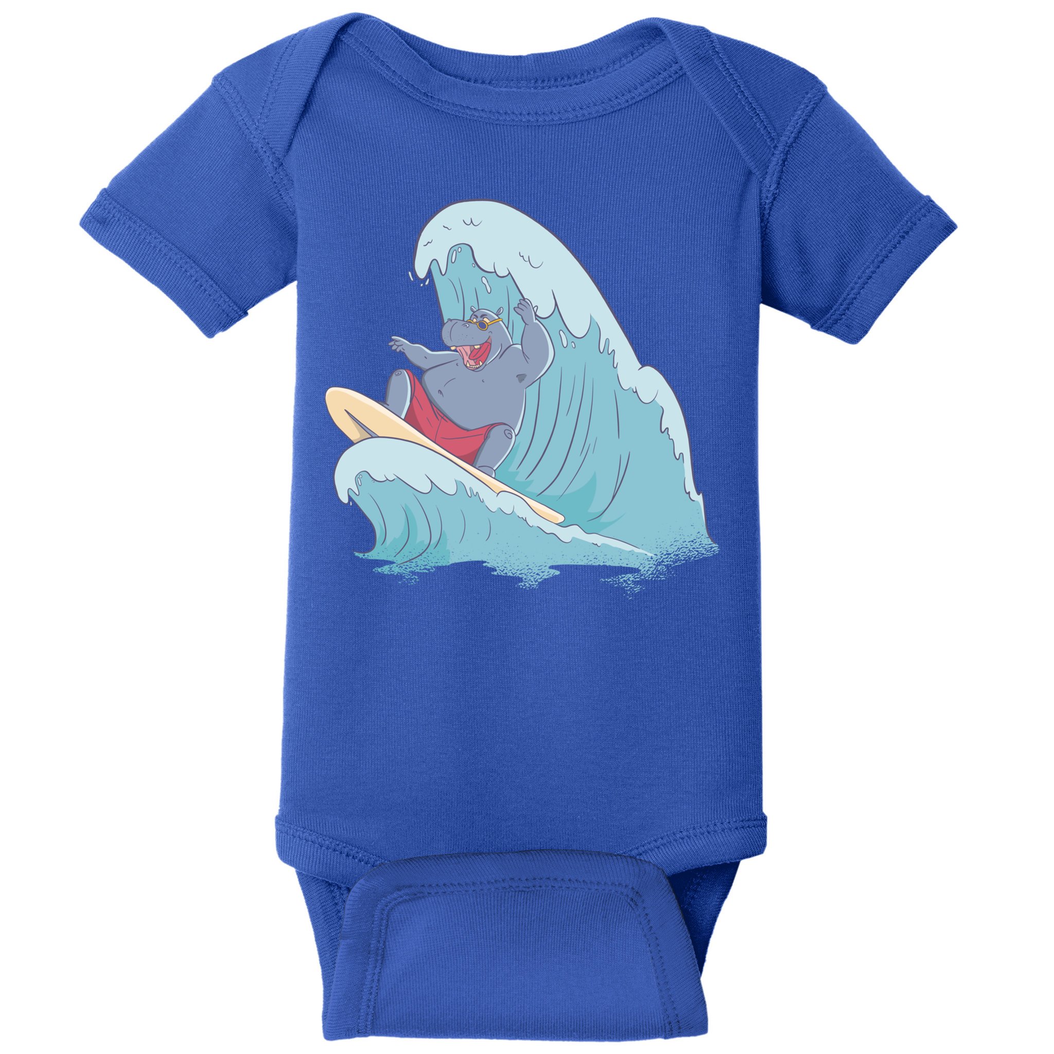 Hippo Surfing Surf Hippopotamus Wave Ocean Beach Gift Baby Bodysuit