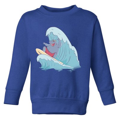 Hippo Surfing Surf Hippopotamus Wave Ocean Beach Gift Toddler Sweatshirt