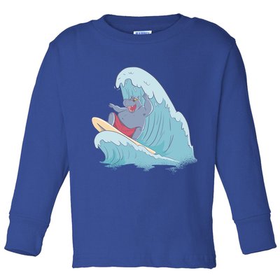 Hippo Surfing Surf Hippopotamus Wave Ocean Beach Gift Toddler Long Sleeve Shirt