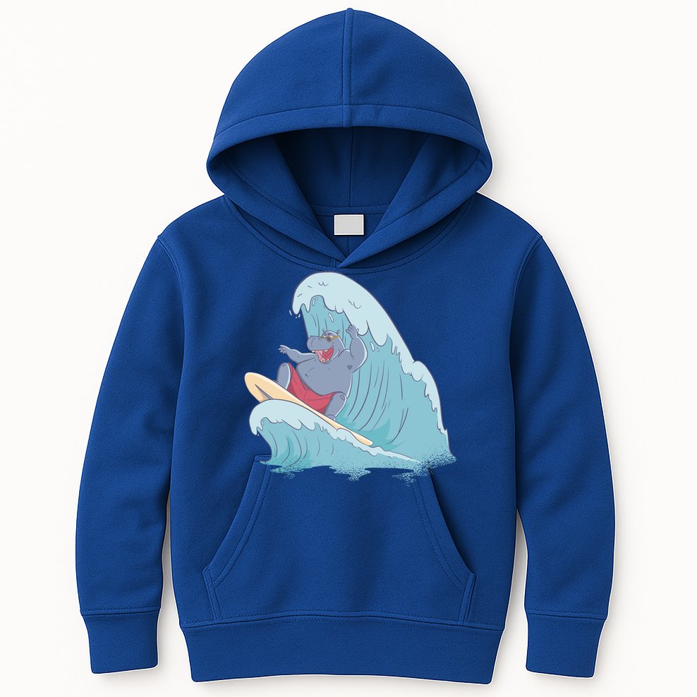 Hippo Surfing Surf Hippopotamus Wave Ocean Beach Gift Kids Hoodie