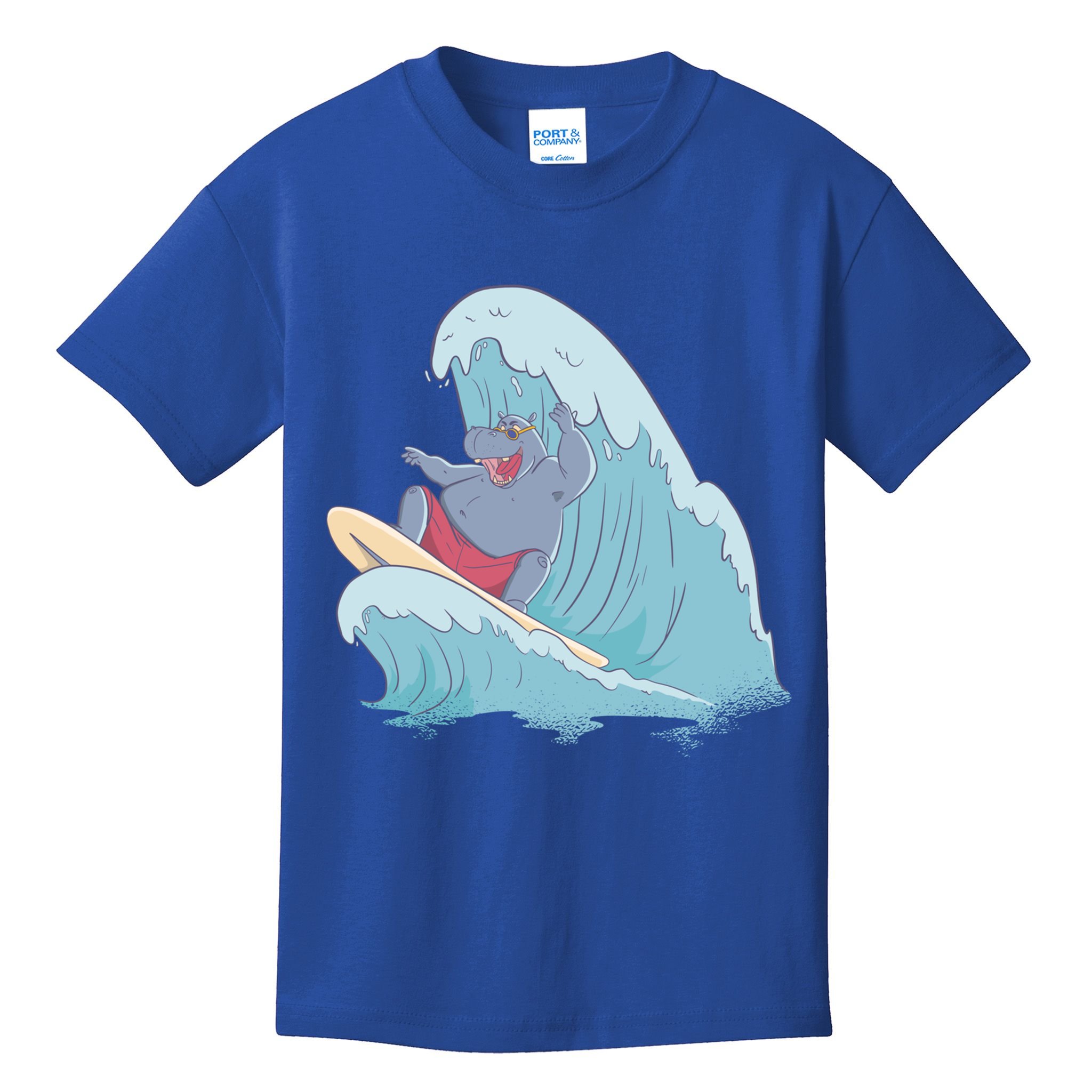 Hippo Surfing Surf Hippopotamus Wave Ocean Beach Gift Kids T-Shirt